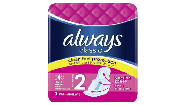 Always Classic Clean Feel Protection Maxi Wings
9Pads