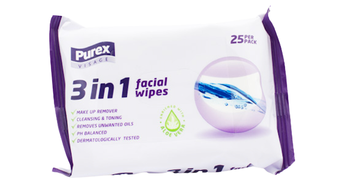 Purex 3 In 1 Facial Wipes